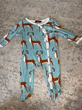 Milkbarn Blue Deer Print Footed One-Piece
